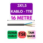 Avarson Öznur 3x1,5 TTR Enerji Kablosu, 16 Metre, Siyah