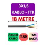 Avarson Öznur 3X1,5 TTR Enerji Kablosu, 18 Metre, Siyah