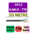 Avarson Öznur 3X1,5 TTR Enerji Kablosu, 20 Metre, Siyah