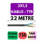 Avarson Öznur 3X1,5 TTR Enerji Kablosu, 22 Metre, Siyah