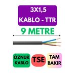 Avarson Öznur 3x1,5 TTR Enerji Kablosu, 9 Metre, Siyah