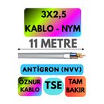 Avarson Öznur 3x2,5 Antigron NYM Kablo, 11 Metre, Gri