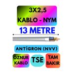 Avarson Öznur 3x2,5 Antigron (NYM) Kablo, 13 Metre, Gri