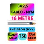 Avarson Öznur 3x2,5 Antigron NYM Kablo, 16 Metre, Gri
