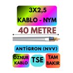 Avarson Öznur 3x2,5 Antigron (NYM) Kablo, 40 Metre, Gri