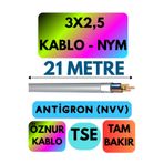 Avarson Öznur 3x2,5 NYM Antigron Kablo, 21 Metre, Gri