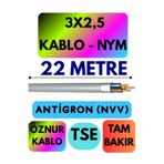 Avarson Öznur 3x2,5 NYM Antigron Kablo, 22 Metre, Gri