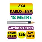 Avarson Öznur 3X4 Antigron (NYM) Kablo, 18 Metre, Gri