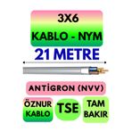 Avarson Öznur 3x6 NYM Antigron Kablo, 21 Metre, Gri