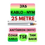 Avarson Öznur 3x6 NYM Antigron Kablo, 25 Metre, Gri
