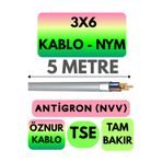 Avarson Öznur 3x6 NYM Antigron Kablo, 5 Metre, Gri
