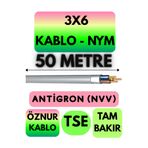 Avarson Öznur 3x6 NYM Antigron Kablo, 50 Metre, Gri