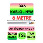 Avarson Öznur 3x6 NYM Antigron Kablo, 6 Metre, Gri
