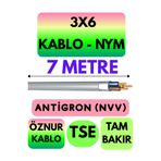 Avarson Öznur 3x6 NYM Antigron Kablo, 7 Metre, Gri