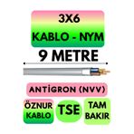 Avarson Öznur 3x6 NYM Antigron Kablo, 9 Metre, Gri