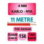Avarson Öznur 4 MM NYA Kablo, 11 Metre, Kırmızı, Tek Damar