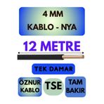 Avarson Öznur 4 MM NYA Kablo, 12 Metre, Siyah