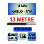 Avarson Öznur 4 MM NYA Kablo, 13 Metre, Siyah