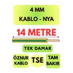 Avarson Öznur 4 MM NYA Kablo, 14 Metre, Sarı-Yeşil