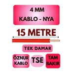 Avarson Öznur 4 MM NYA Kablo, 15 Metre, Kırmızı, Tek Damar