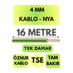 Avarson Öznur 4 MM NYA Kablo, 16 Metre, Sarı-Yeşil, Enerji Kablosu
