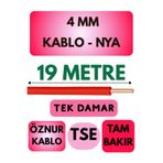 Avarson Öznur 4 MM NYA Kablo, 19 Metre, Kırmızı, Enerji Kablosu