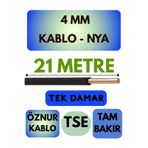 Avarson Öznur 4 MM NYA Kablo, 21 Metre, Siyah