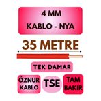 Avarson Öznur 4 MM NYA Kablo, 35 Metre, Kırmızı, Tek Damar