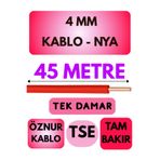 Avarson Öznur 4 MM NYA Kablo, 45 Metre, Kırmızı, Tek Damar
