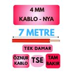 Avarson Öznur 4 MM NYA Kablo, 7 Metre, Kırmızı, Enerji Kablosu