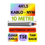 Avarson Öznur 4x1,5 Antigron NYM Kablo, 10 Metre, Gri