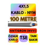Avarson Öznur 4x1,5 Antigron (NYM) Kablo, 100 Metre, Gri
