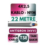 Avarson Öznur 4x2,5 NYM Antigron Kablo, 22 Metre, Gri