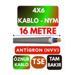 Avarson Öznur 4x6 Antigron NYM Kablo, 16 Metre, Gri