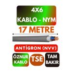 Avarson Öznur 4x6 NYM Antigron Kablo, 17 Metre, Gri