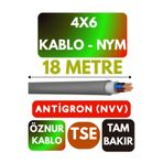 Avarson Öznur 4x6 NYM Antigron Kablo, 18 Metre, Gri