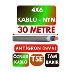Avarson Öznur 4x6 NYM Antigron Kablo, 30 Metre, Gri