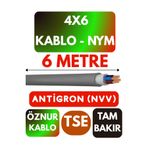Avarson Öznur 4x6 NYM Antigron Kablo, 6 Metre, Gri