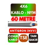 Avarson Öznur 4x6 NYM Antigron Kablo, 60 Metre, Gri