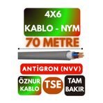 Avarson Öznur 4x6 NYM Antigron Kablo, 70 Metre, Gri
