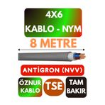Avarson Öznur 4x6 NYM Antigron Kablo, 8 Metre, Gri