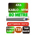 Avarson Öznur 4x6 NYM Antigron Kablo, 80 Metre, Gri
