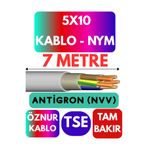 Avarson Öznur 5x10 Antigron (NYM) Kablo, 7 Metre, Gri