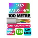 Avarson Öznur 5x1,5 Antigron NYM Kablo, 100 Metre, Gri