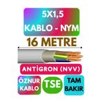 Avarson Öznur 5X1,5 Antigron NYM Kablo, 16 Metre, Gri