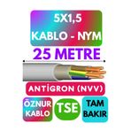 Avarson Öznur 5x1,5 Antigron NYM Kablo, 25 Metre, Gri