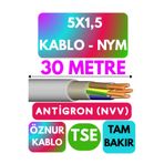 Avarson Öznur 5X1,5 Antigron NYM Kablo, 30 Metre, Gri