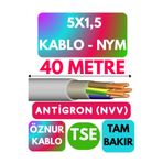 Avarson Öznur 5x1,5 Antigron NYM Kablo, 40 Metre, Gri