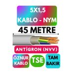 Avarson Öznur 5x1,5 Antigron NYM Kablo, 45 Metre, Gri
