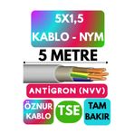Avarson Öznur 5x1,5 Antigron NYM Kablo, 5 Metre, Gri